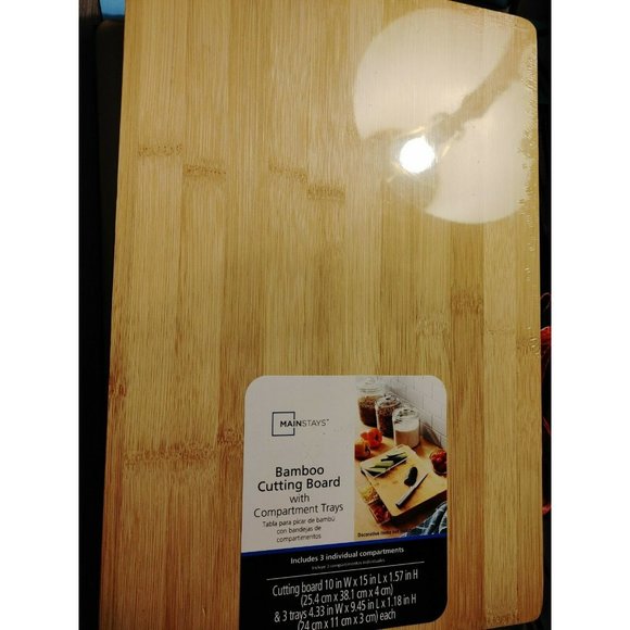 Mainstay Other - Bamboo Cutting Board with Compartment TRAY/DRAWER, Meal Prep Easy Storage Drawer